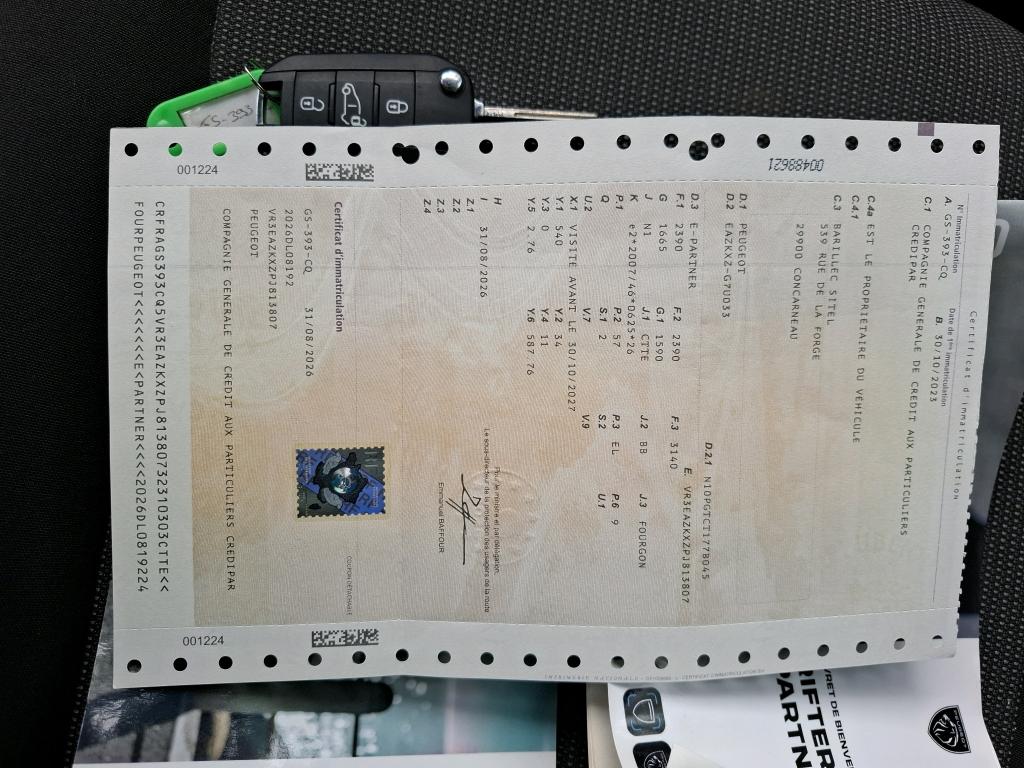 Peugeot E-PARTNER FOURGON M 800 KG 136 CH BATTERIE 50 KWH 2023