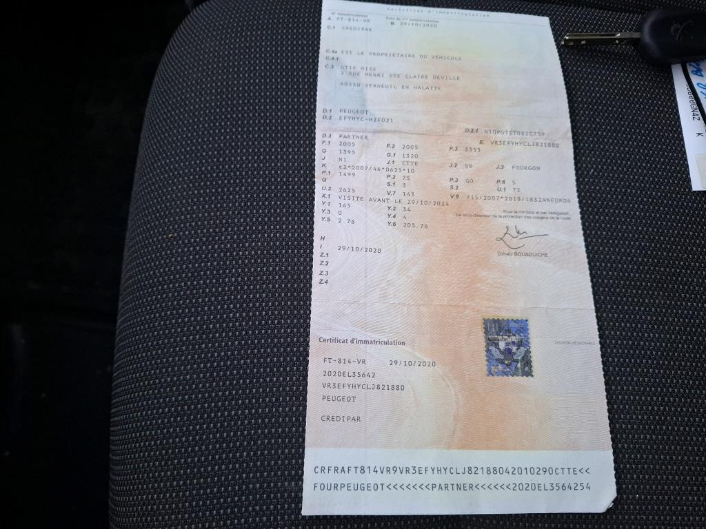 Peugeot PARTNER FOURGON STANDARD 650 KG BLUEHDI 100 S&S BVM5 PREMIUM 2020