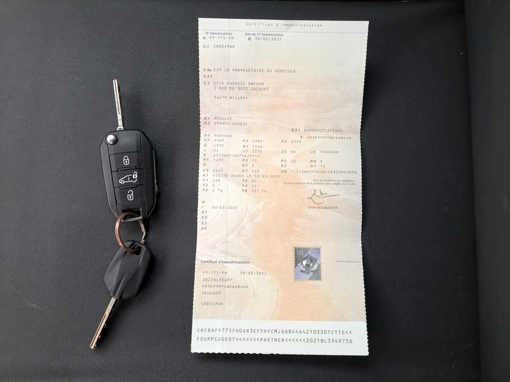 Peugeot PARTNER FOURGON STANDARD 650 KG BLUEHDI 100 S&S BVM5 ASPHALT 2021