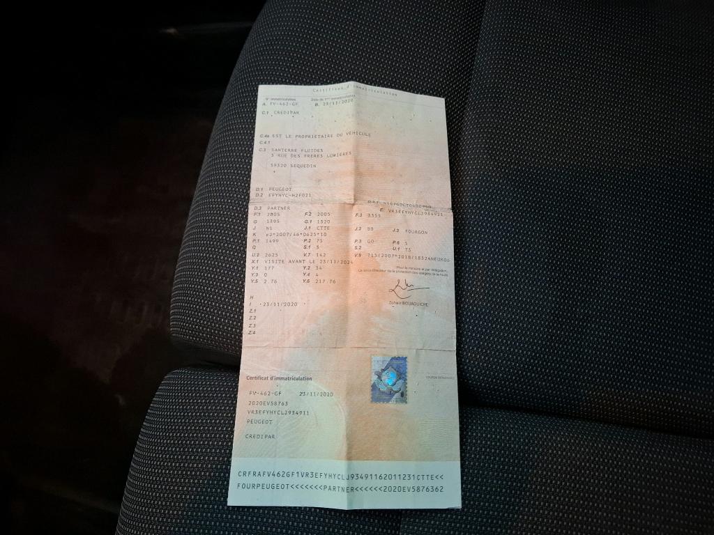 Peugeot PARTNER FOURGON STANDARD 650 KG BLUEHDI 100 S&S BVM5 PREMIUM 2020