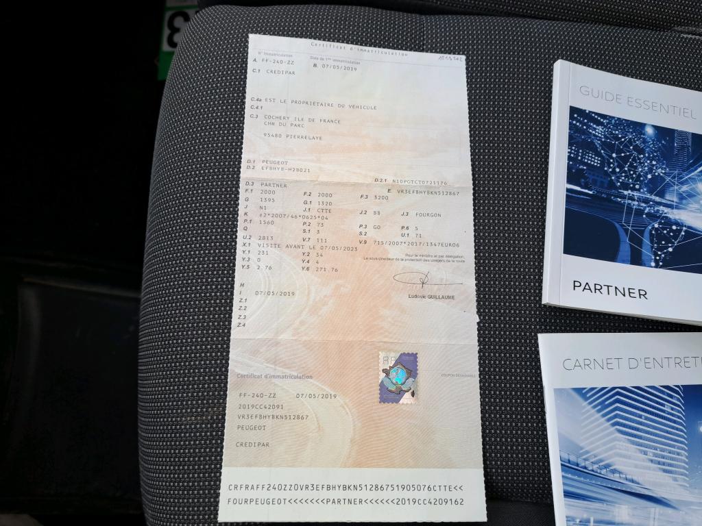 Peugeot PARTNER FOURGON STANDARD 650 KG BLUEHDI 100 S&S BVM5 PREMIUM 2019