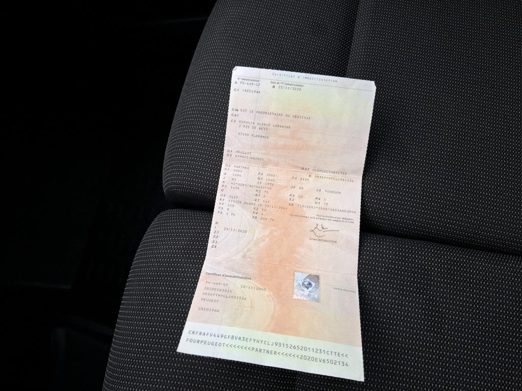 Peugeot PARTNER FOURGON STANDARD 650 KG BLUEHDI 100 S&S BVM5 PREMIUM 2020