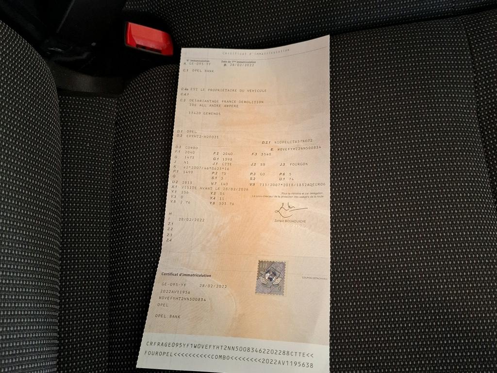 Opel COMBO CARGO 1.5 100 CH S/S L1H1 BVM6 STANDARD PACK CLIM 2022