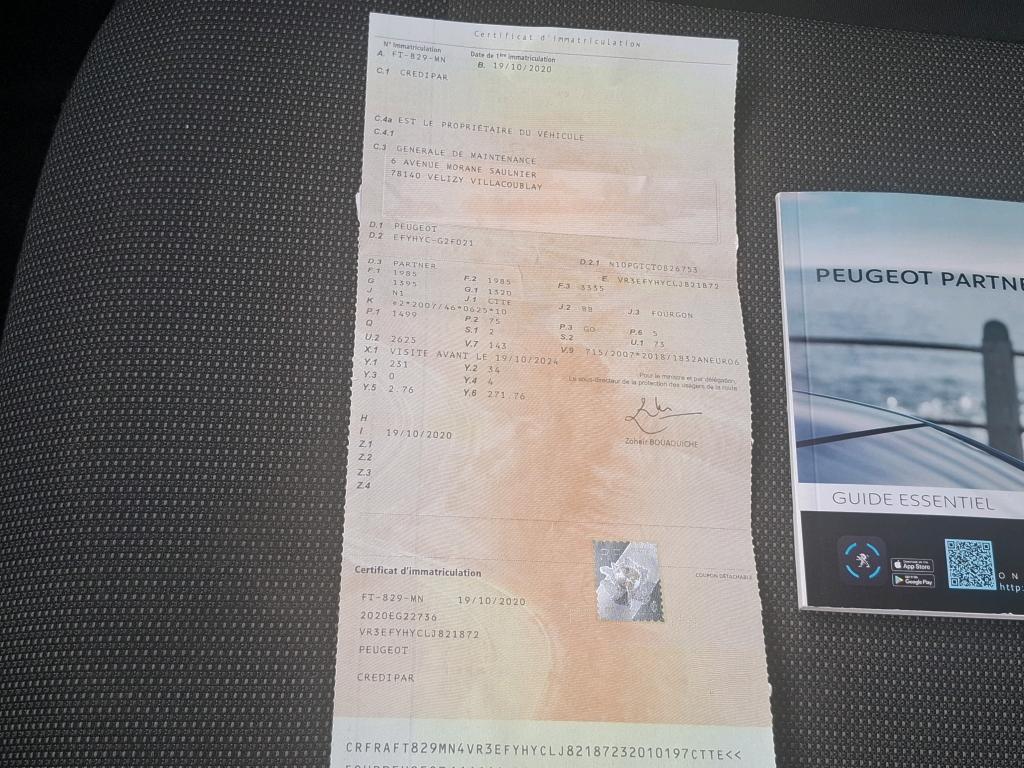 Peugeot PARTNER FOURGON STANDARD 650 KG BLUEHDI 100 S&S BVM5 PREMIUM 2020