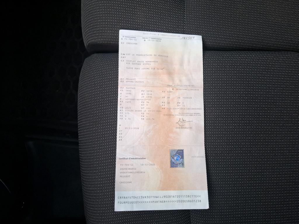 Peugeot PARTNER FOURGON STANDARD 650 KG BLUEHDI 75 BVM5 PREMIUM 2020