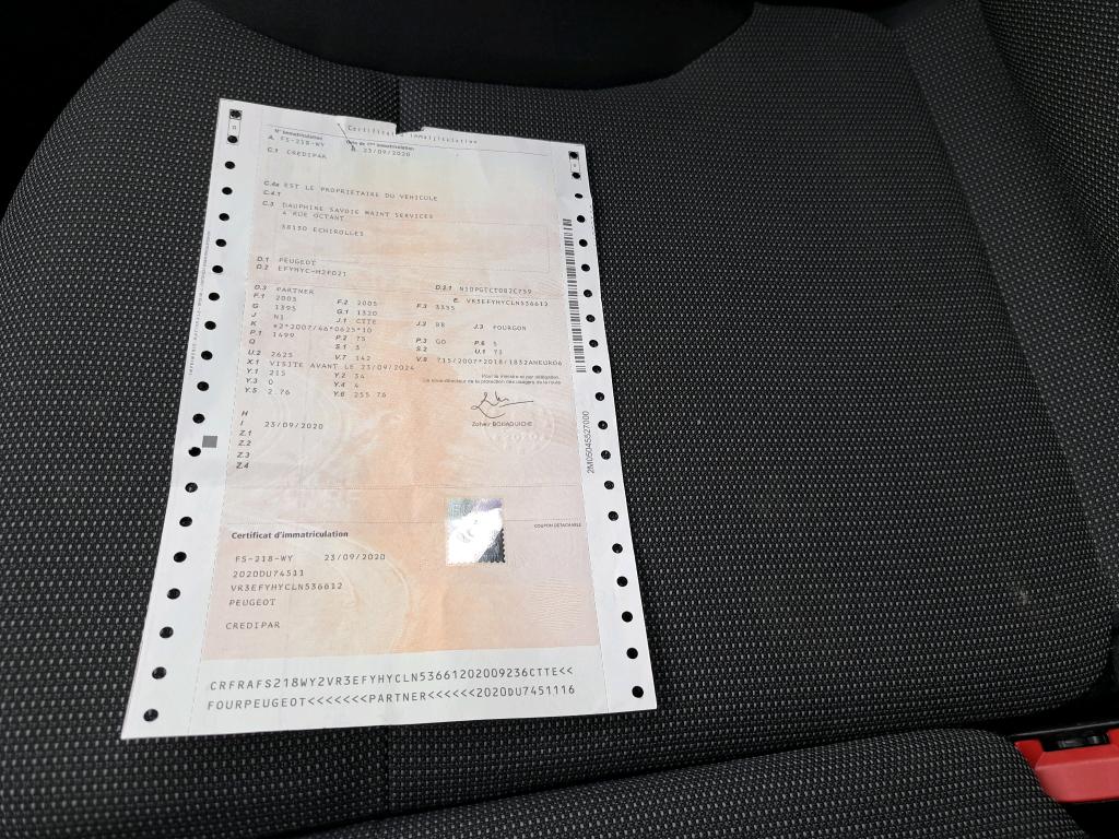 Peugeot PARTNER FOURGON STANDARD 650 KG BLUEHDI 100 S&S BVM5 PREMIUM 2020