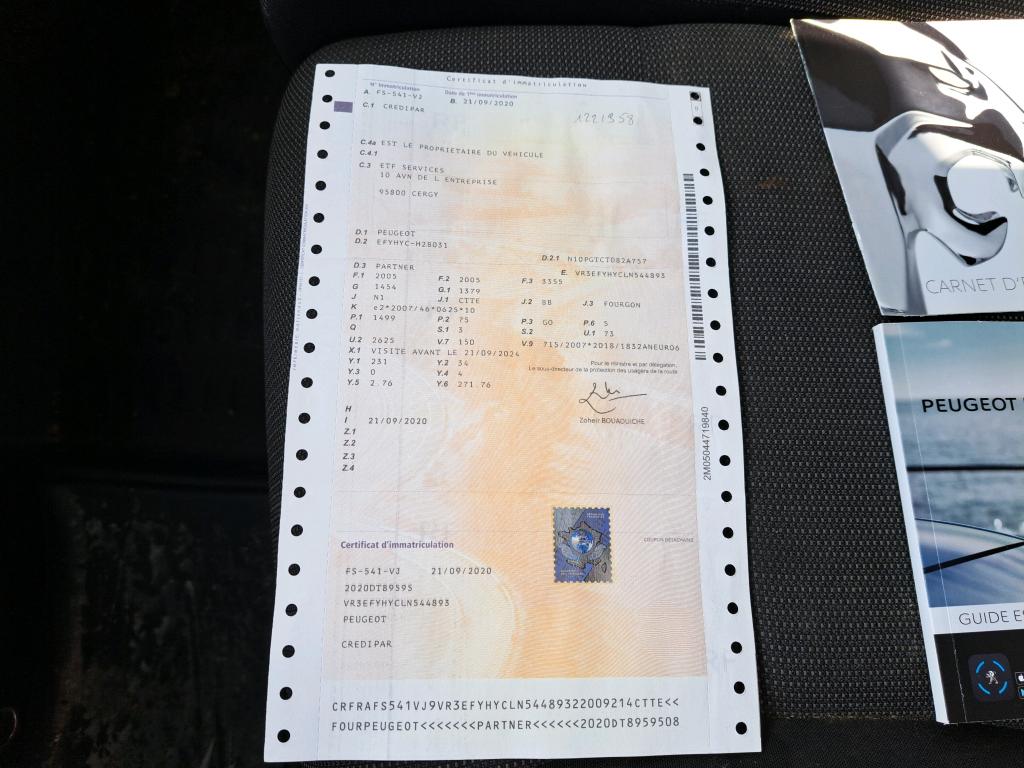 Peugeot PARTNER FOURGON STANDARD 650 KG BLUEHDI 100 S&S BVM5 PREMIUM 2020