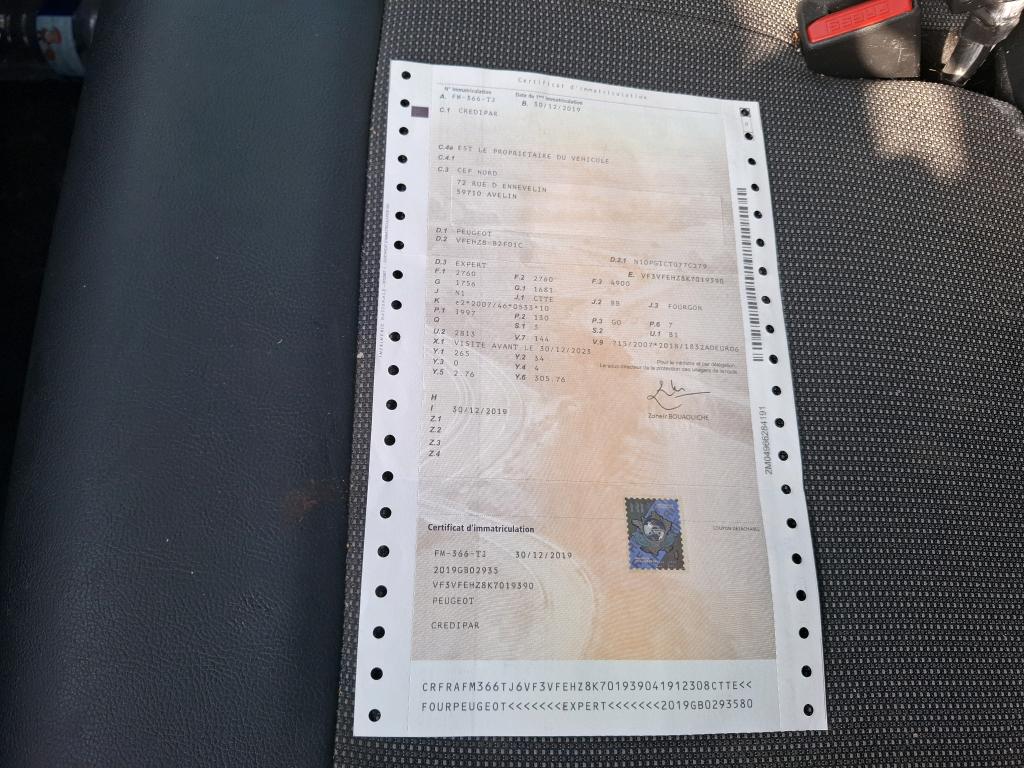 Peugeot EXPERT FGN TOLE STANDARD BLUEHDI 180 S&S EAT8 ASPHALT 2019