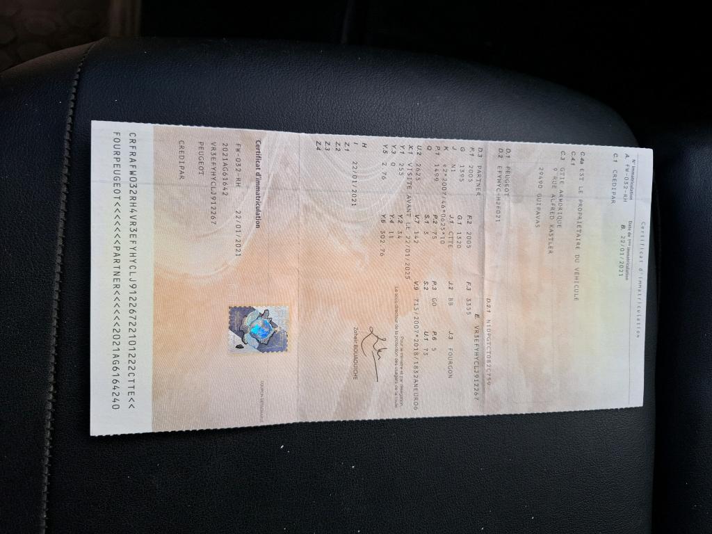 Peugeot PARTNER FOURGON STANDARD 650 KG BLUEHDI 100 S&S BVM5 PREMIUM 2021