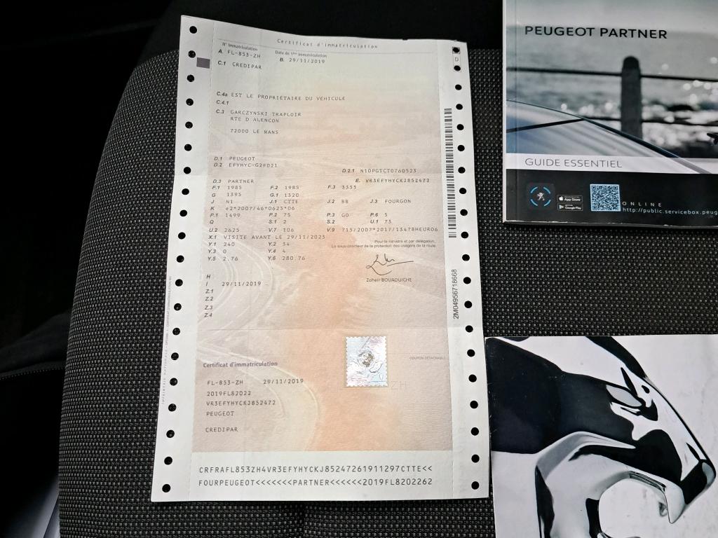 Peugeot PARTNER FOURGON STANDARD 650 KG BLUEHDI 100 S&S BVM5 PREMIUM 2019