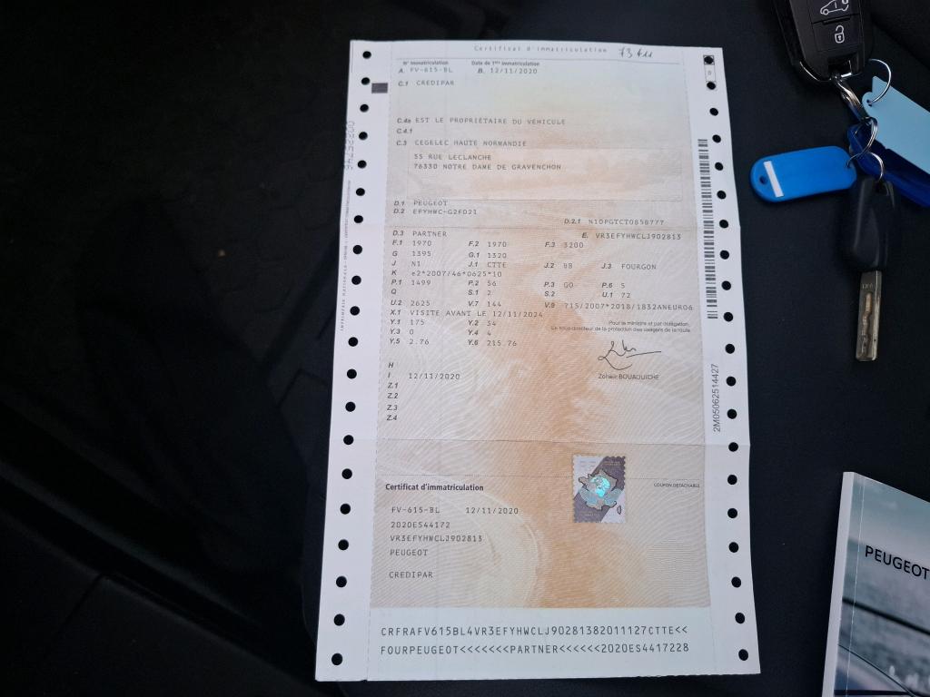 Peugeot PARTNER FOURGON STANDARD 650 KG BLUEHDI 75 BVM5 PREMIUM 2020