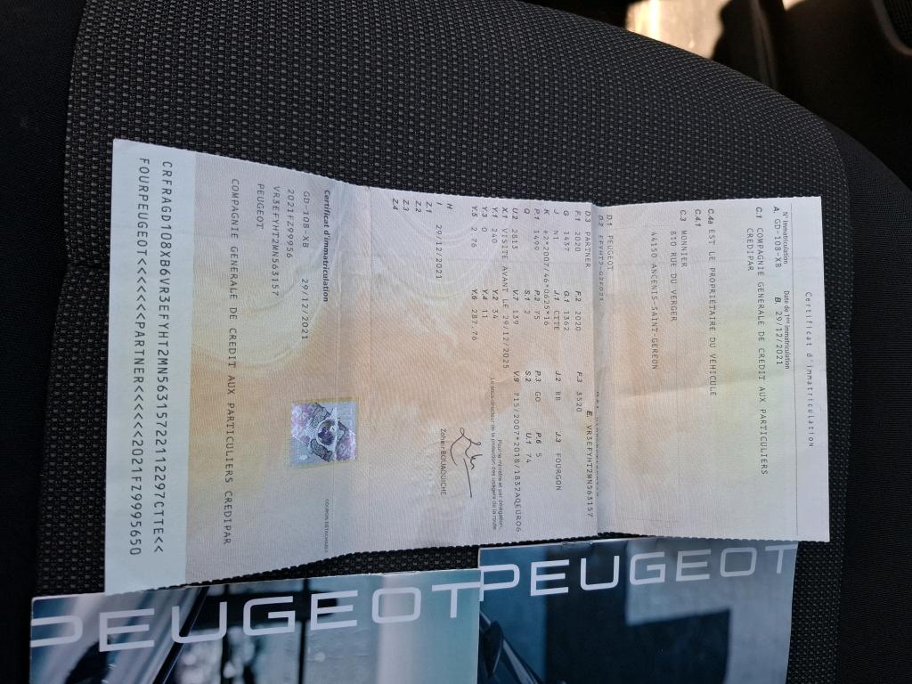 Peugeot PARTNER FOURGON STANDARD 650 KG BLUEHDI 100 S&S BVM6 ASPHALT 2021