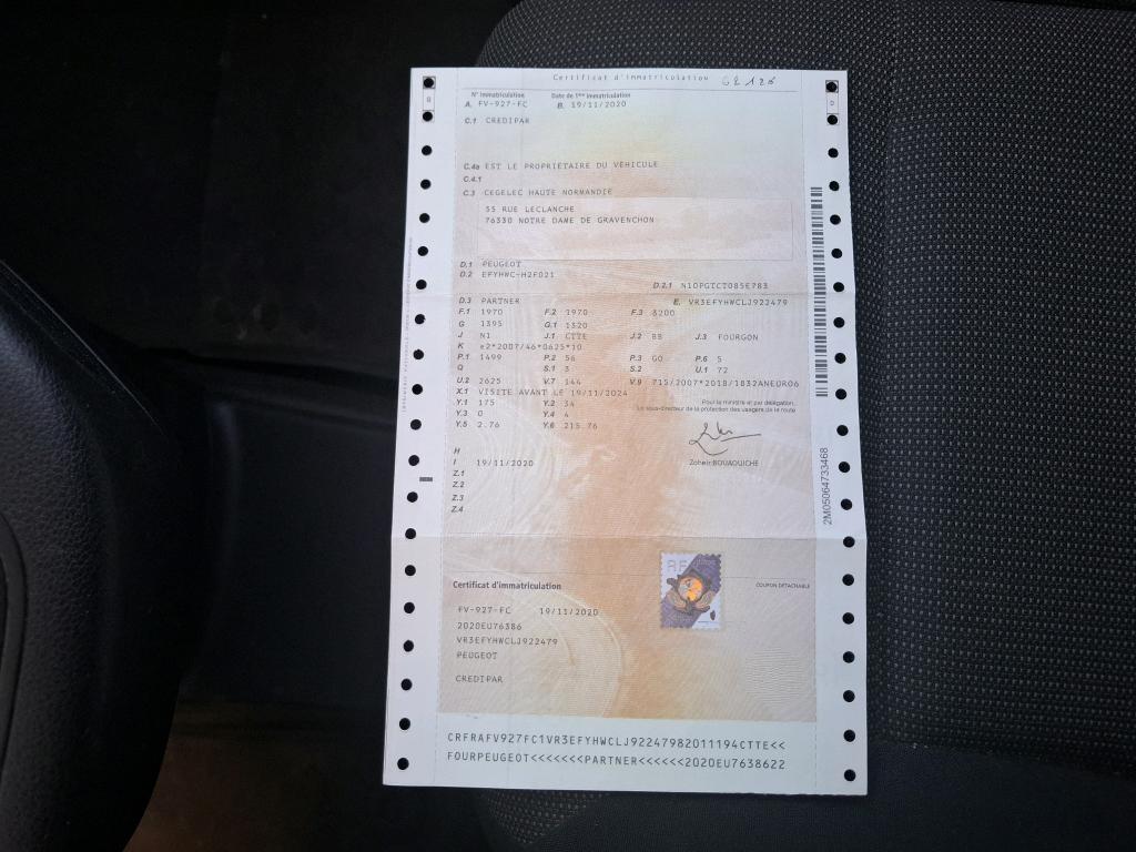 Peugeot PARTNER FOURGON STANDARD 650 KG BLUEHDI 75 BVM5 PREMIUM 2020