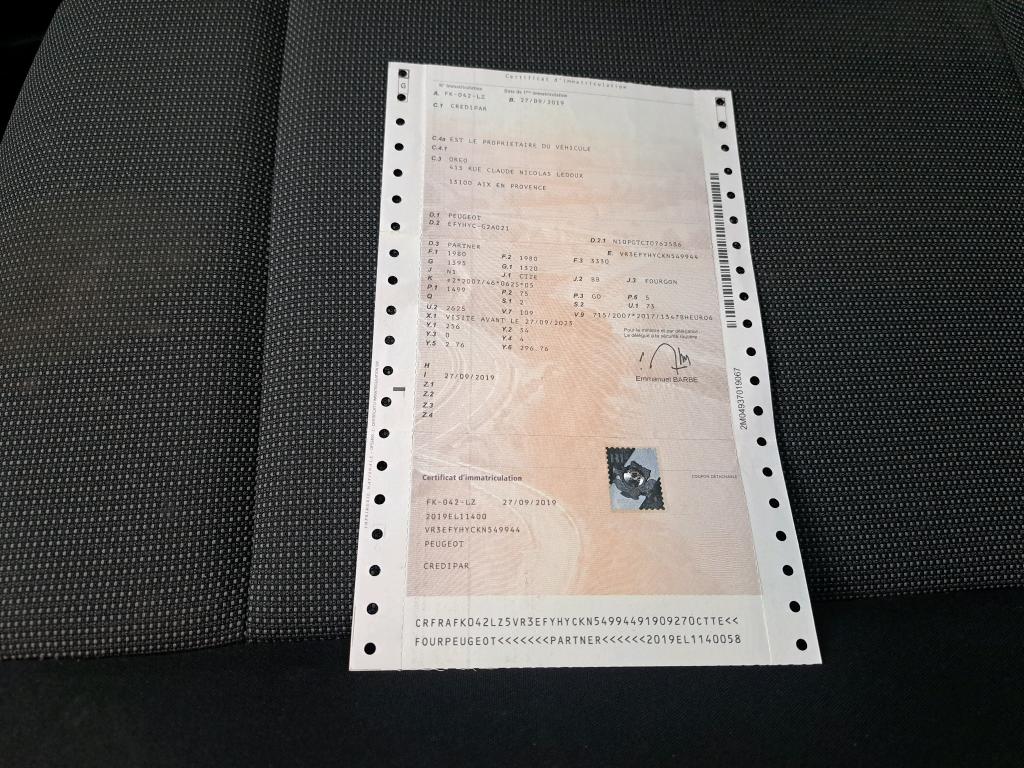 Peugeot PARTNER FOURGON STANDARD 650 KG BLUEHDI 100 BVM5 PREMIUM 2019