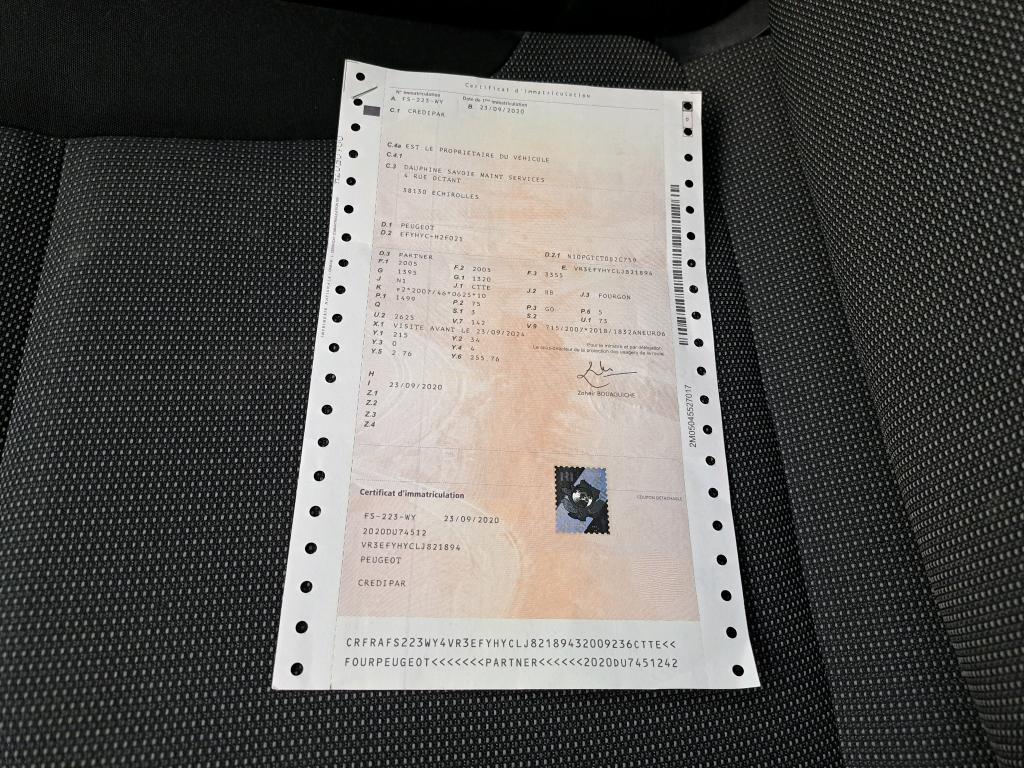 Peugeot PARTNER FOURGON STANDARD 650 KG BLUEHDI 100 S&S BVM5 PREMIUM 2020