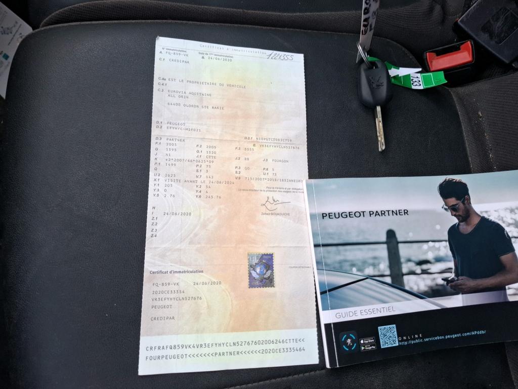 Peugeot PARTNER FOURGON STANDARD 650 KG BLUEHDI 100 S&S BVM5 PREMIUM 2020