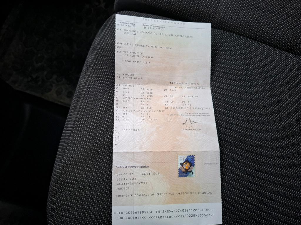Peugeot PARTNER FOURGON STANDARD 650 KG BLUEHDI 100 S&S BVM6 ASPHALT 2022