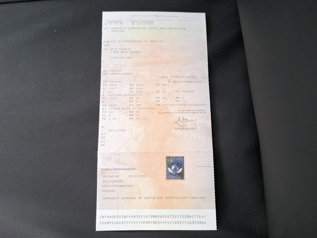 Peugeot PARTNER FOURGON STANDARD 650 KG BLUEHDI 100 S&S BVM6 ASPHALT 2021