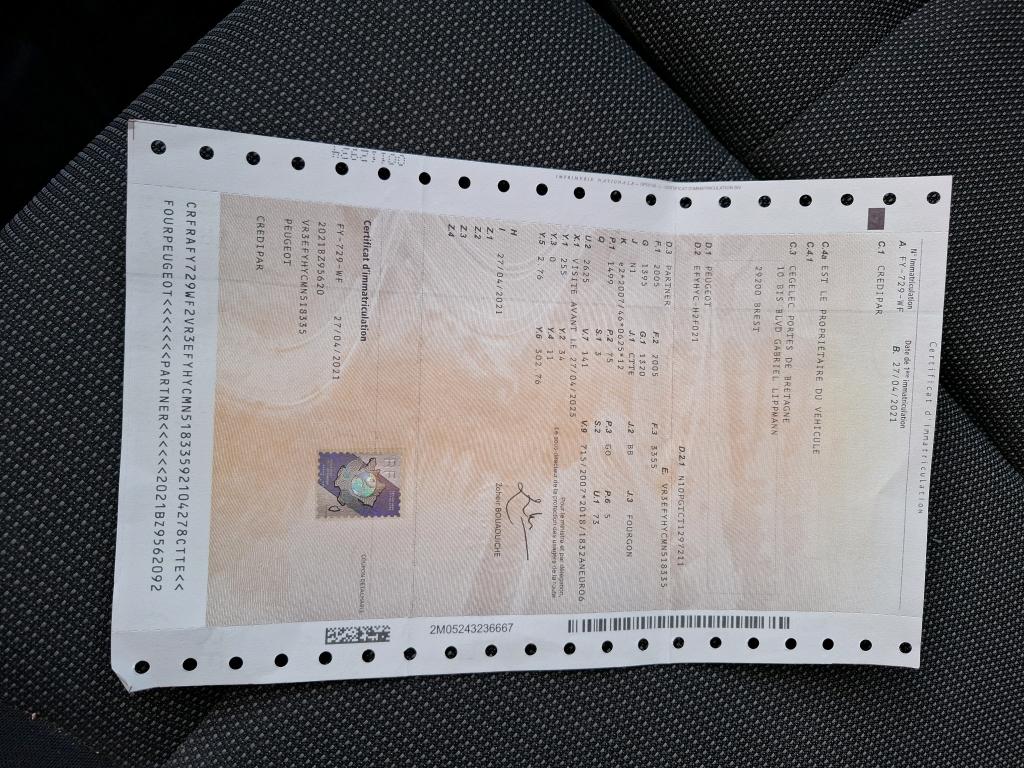 Peugeot PARTNER FOURGON STANDARD 650 KG BLUEHDI 100 S&S BVM5 PREMIUM 2021