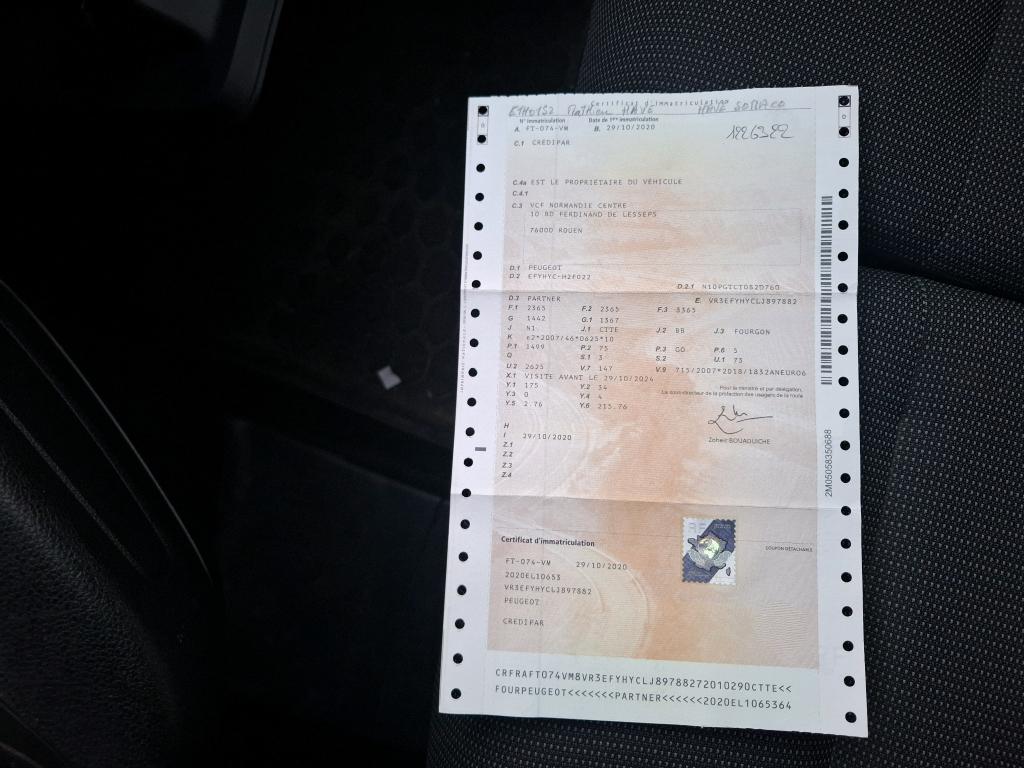 Peugeot PARTNER FOURGON STANDARD 1000 KG BLUEHDI 100 S&S BVM5 ASPHALT 2020