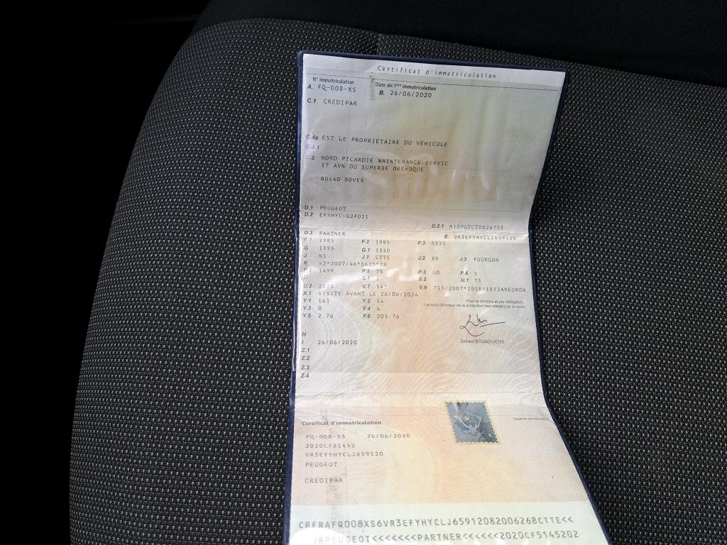 Peugeot PARTNER FOURGON STANDARD 650 KG BLUEHDI 100 S&S BVM5 ASPHALT 2020