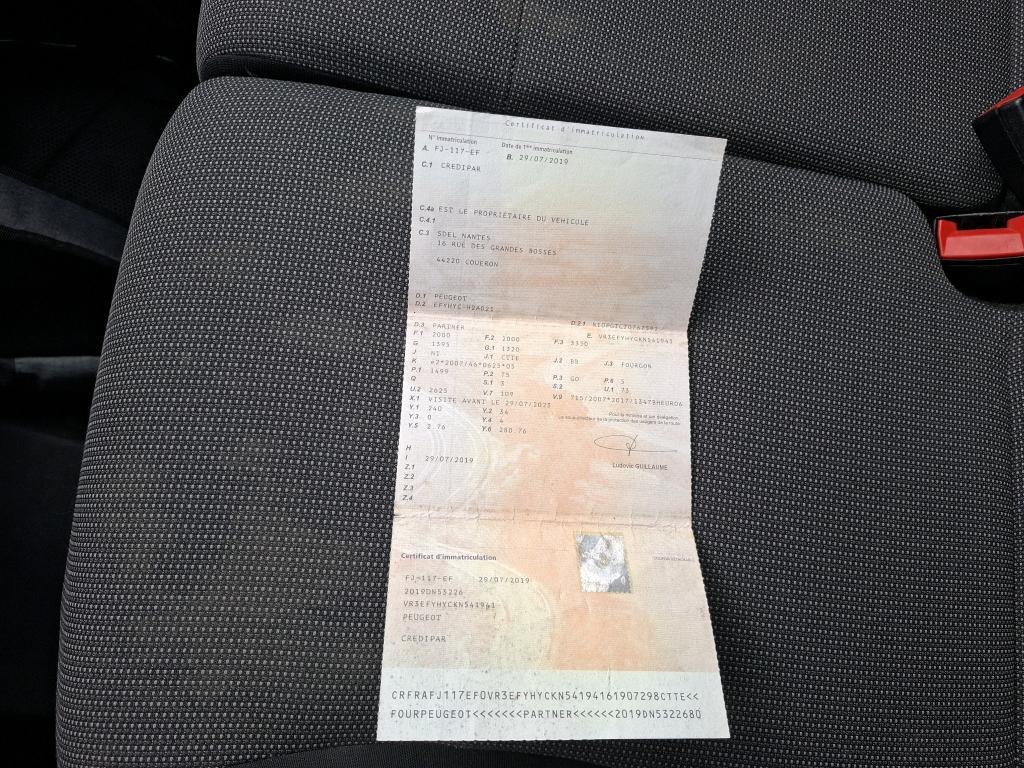 Peugeot PARTNER FOURGON STANDARD 650 KG BLUEHDI 100 BVM5 ASPHALT 2019