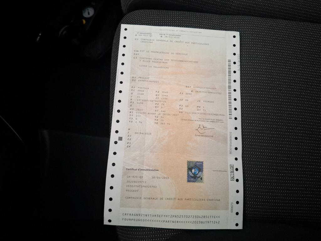 Peugeot PARTNER FOURGON M 650 KG BLUEHDI 100 S&S BVM6  2023