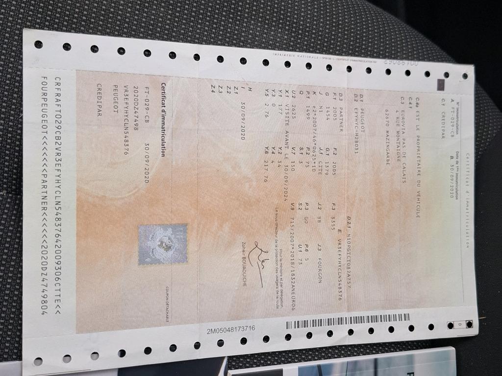 Peugeot PARTNER FOURGON STANDARD 650 KG BLUEHDI 100 S&S BVM5 PREMIUM 2020