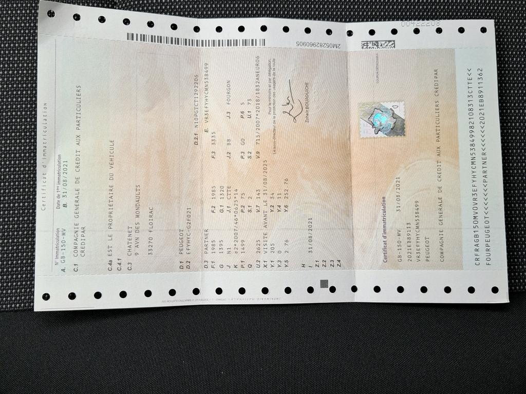 Peugeot PARTNER FOURGON STANDARD 650 KG BLUEHDI 100 S&S BVM5 PREMIUM 2021