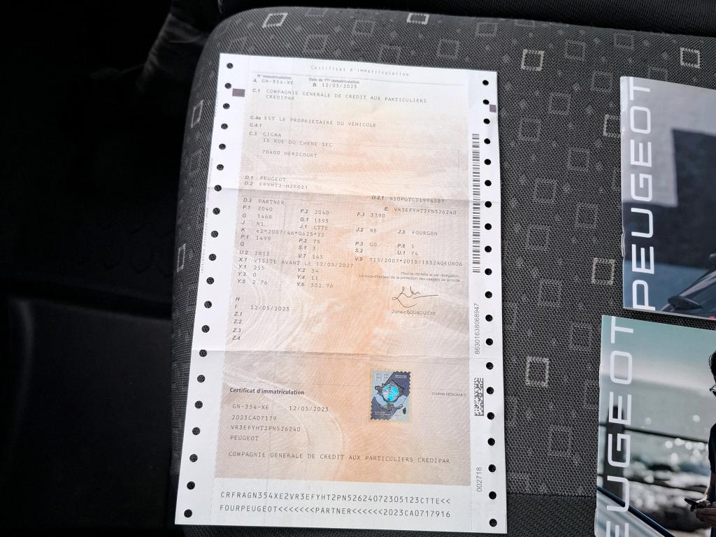 Peugeot PARTNER FOURGON M 650 KG BLUEHDI 100 S&S BVM6 2023