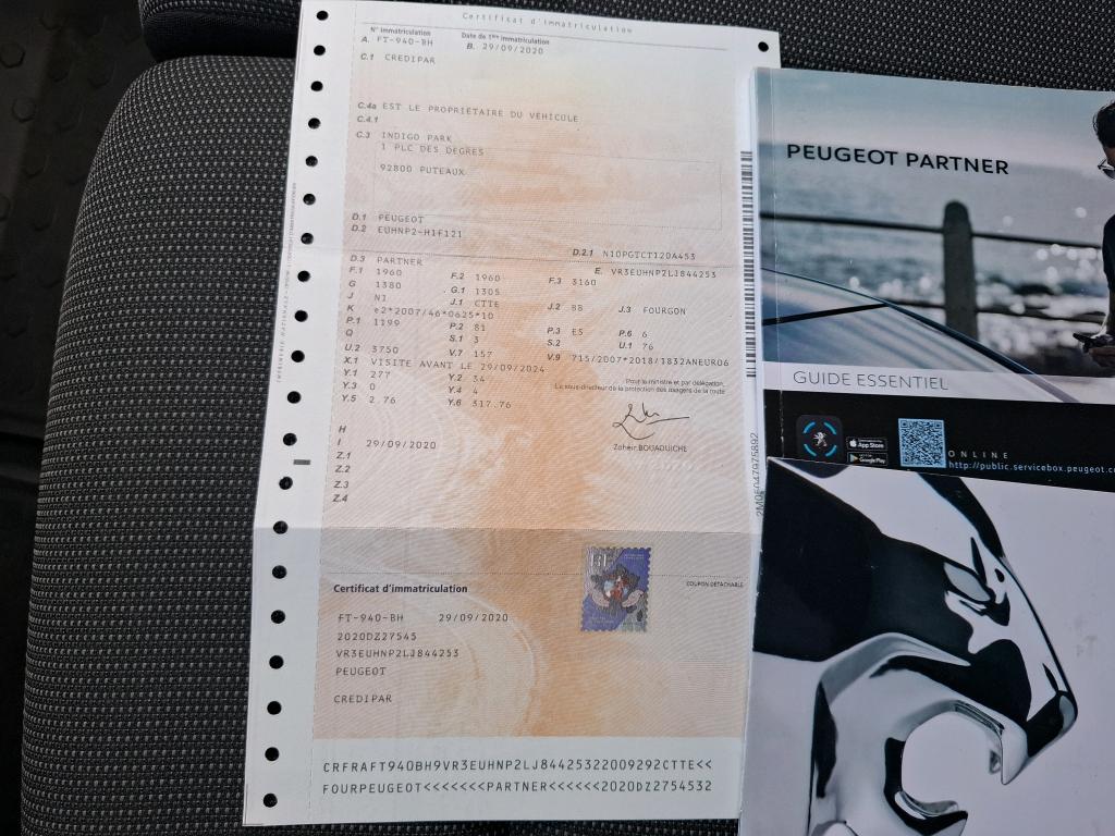 Peugeot PARTNER FOURGON STANDARD 650 KG PURETECH 110 S&S BVM6 PREMIUM 2020