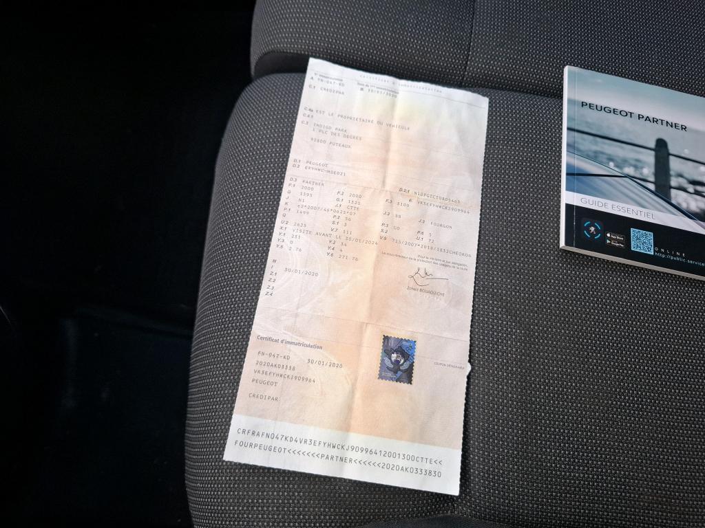 Peugeot PARTNER FOURGON STANDARD 650 KG BLUEHDI 75 BVM5 PREMIUM 2020