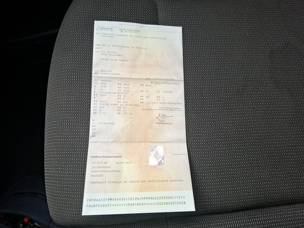 Peugeot PARTNER FOURGON STANDARD 650 KG BLUEHDI 100 S&S BVM6 ASPHALT 2022