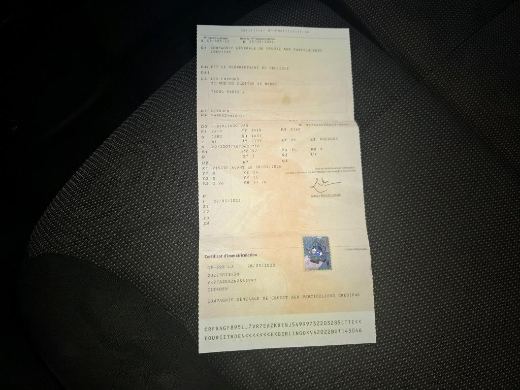 Citroen E-BERLINGO VAN M 800 100 KW (136 CH) BATTERIE 50 KWH CLUB 2022