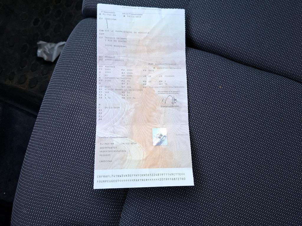 Peugeot PARTNER FOURGON STANDARD 650 KG BLUEHDI 100 S&S BVM5 PREMIUM 2019