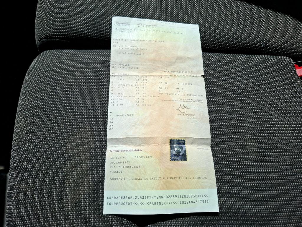 Peugeot PARTNER FOURGON STANDARD 650 KG BLUEHDI 100 S&S BVM6 ASPHALT 2022