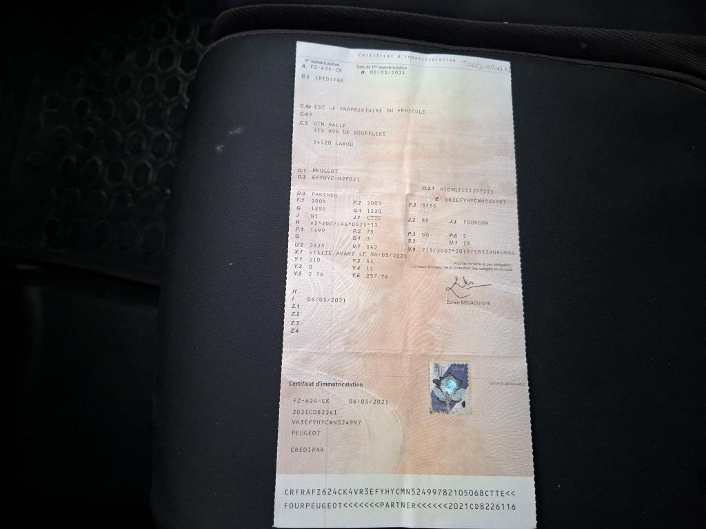 Peugeot PARTNER FOURGON STANDARD 650 KG BLUEHDI 100 S&S BVM5 ASPHALT 2021