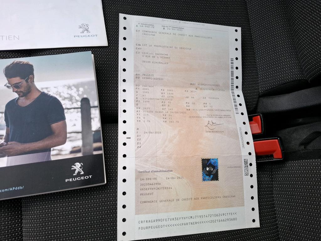 Peugeot PARTNER FOURGON STANDARD 650 KG BLUEHDI 100 S&S BVM5 PREMIUM 2021