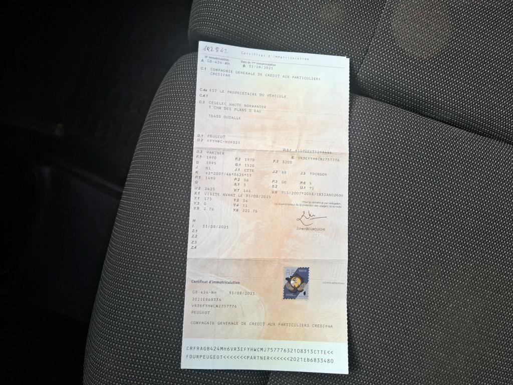 Peugeot PARTNER FOURGON STANDARD 650 KG BLUEHDI 75 BVM5 PREMIUM 2021