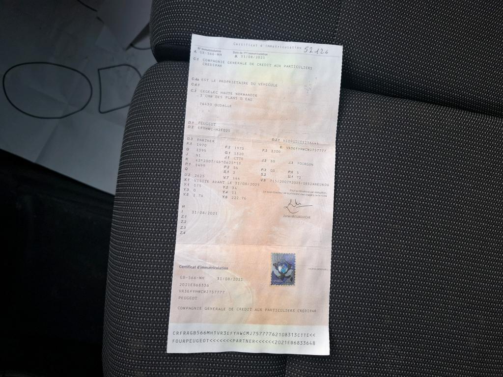 Peugeot PARTNER FOURGON STANDARD 650 KG BLUEHDI 75 BVM5 PREMIUM 2021