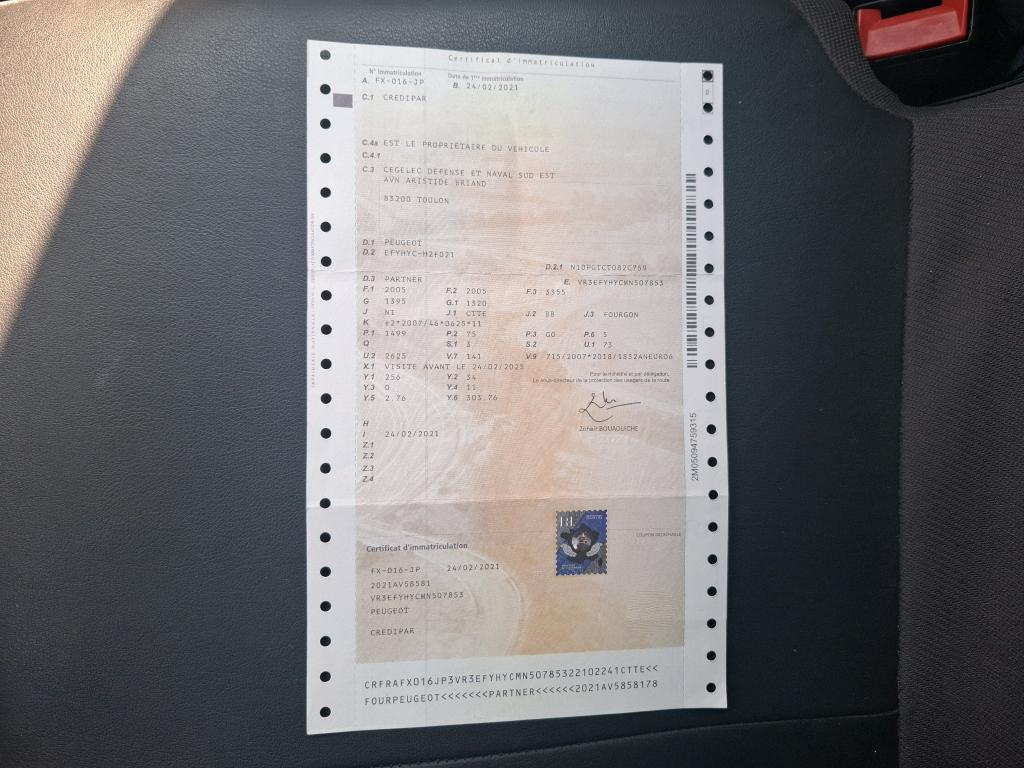 Peugeot PARTNER FOURGON STANDARD 650 KG BLUEHDI 100 S&S BVM5 PREMIUM 2021