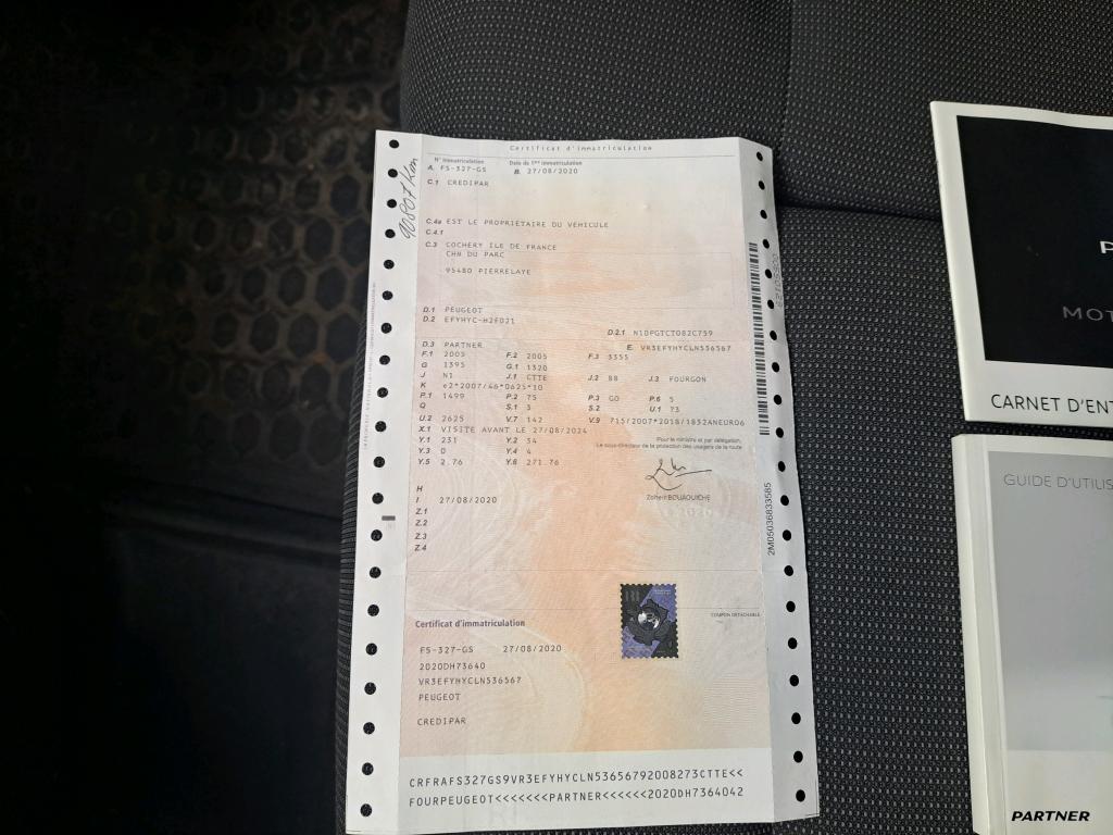 Peugeot PARTNER FOURGON STANDARD 650 KG BLUEHDI 100 S&S BVM5 PREMIUM 2020