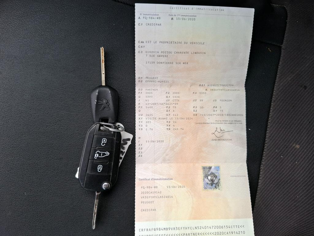 Peugeot PARTNER FOURGON STANDARD 650 KG BLUEHDI 100 S&S BVM5 PREMIUM 2020