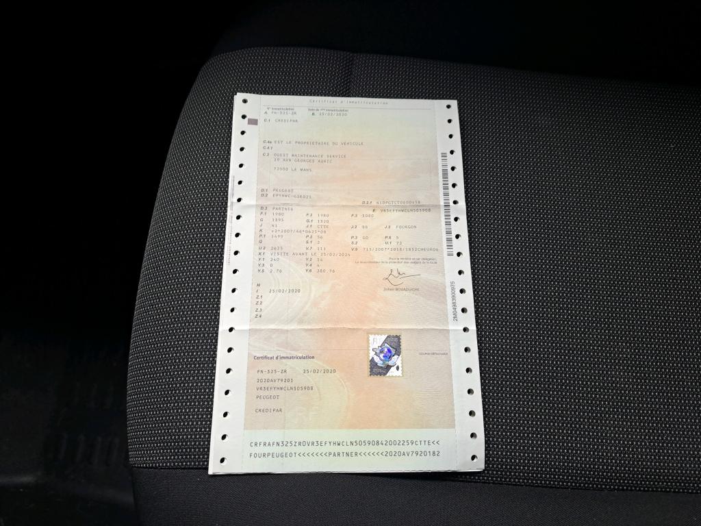 Peugeot PARTNER FOURGON STANDARD 650 KG BLUEHDI 75 BVM5 PREMIUM 2020