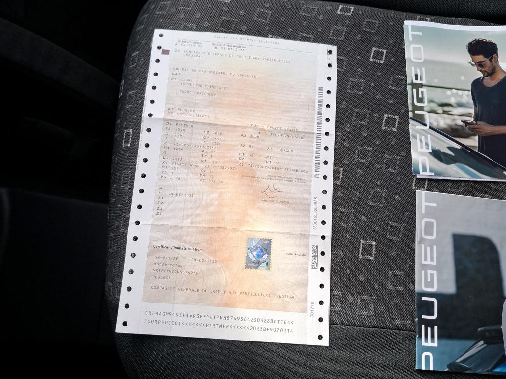 Peugeot PARTNER FOURGON M 650 KG BLUEHDI 100 S&S BVM6 2023