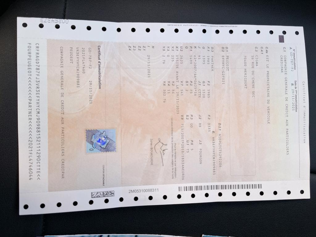 Peugeot PARTNER FOURGON STANDARD 650 KG BLUEHDI 100 S&S BVM5 ASPHALT 2021