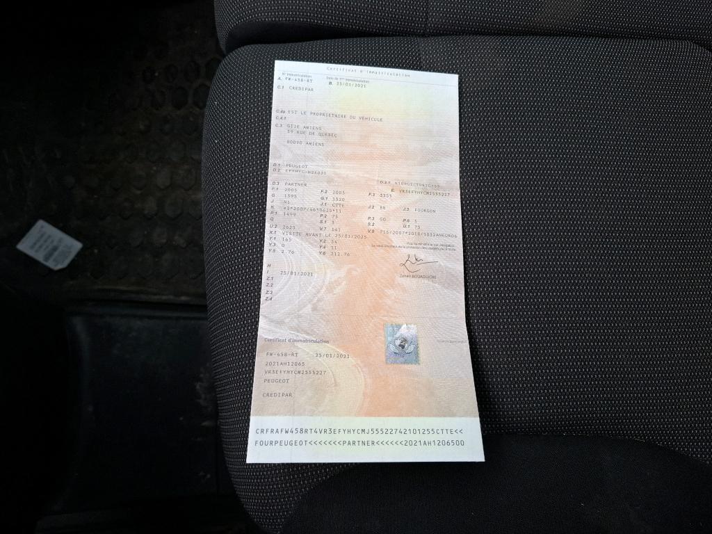 Peugeot PARTNER FOURGON STANDARD 650 KG BLUEHDI 100 S&S BVM5 ASPHALT 2021