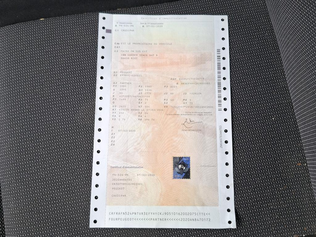 Peugeot PARTNER FOURGON STANDARD 650 KG BLUEHDI 100 S&S BVM5 PREMIUM 2020