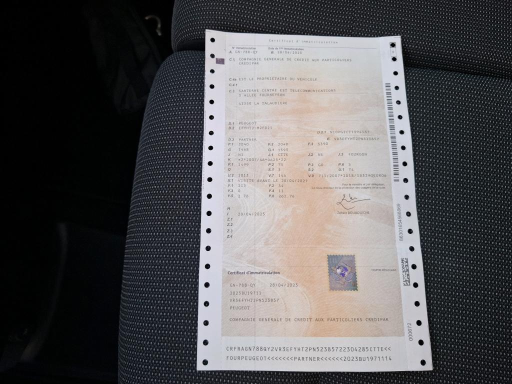 Peugeot PARTNER FOURGON M 650 KG BLUEHDI 100 S&S BVM6  2023