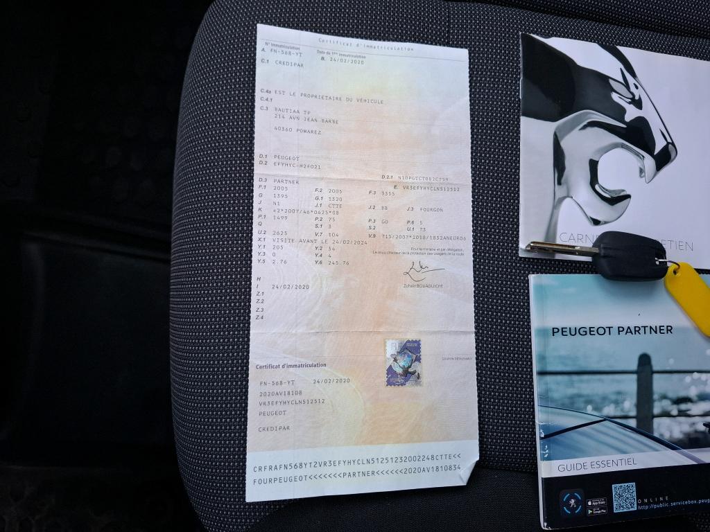 Peugeot PARTNER FOURGON STANDARD 650 KG BLUEHDI 100 S&S BVM5 PREMIUM 2020